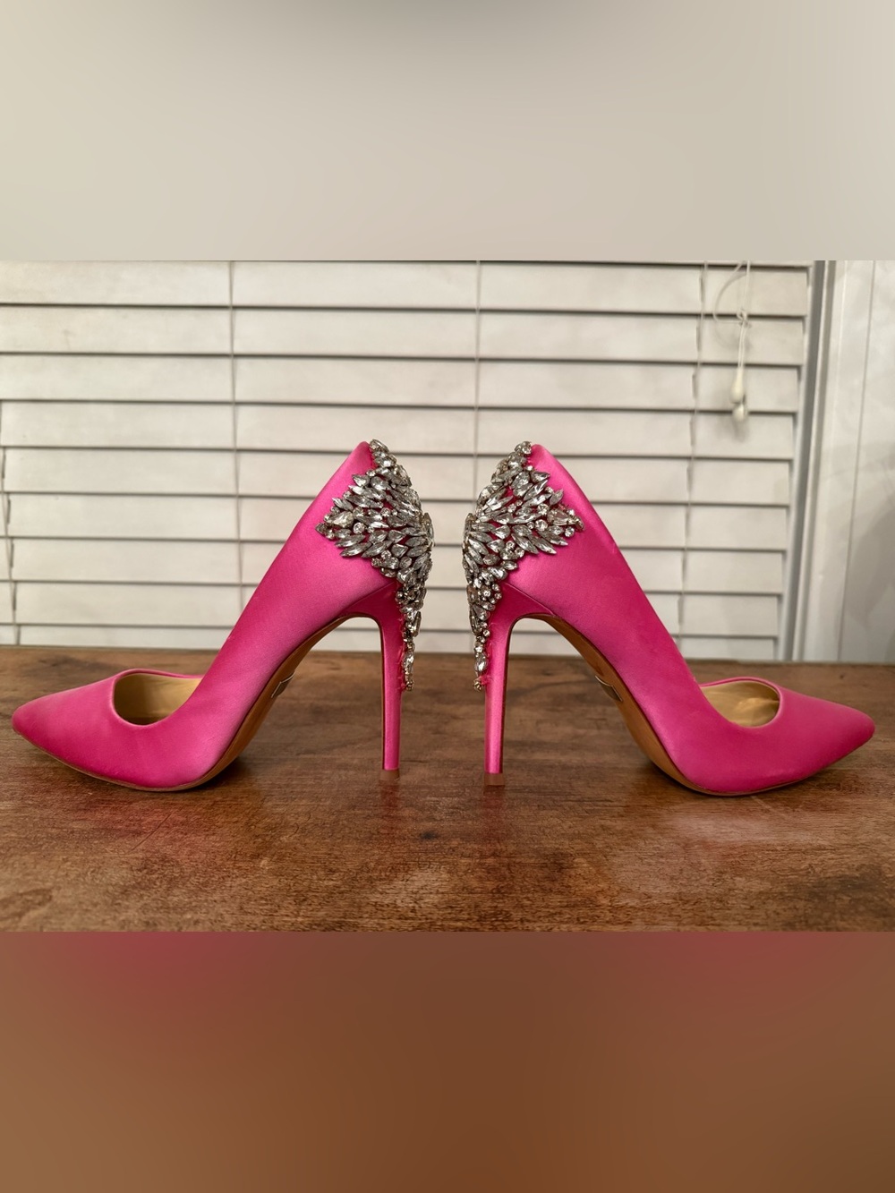 Hot Pink Crystal Embellished Pointed Toe Pumps - Picture 8 of 14
